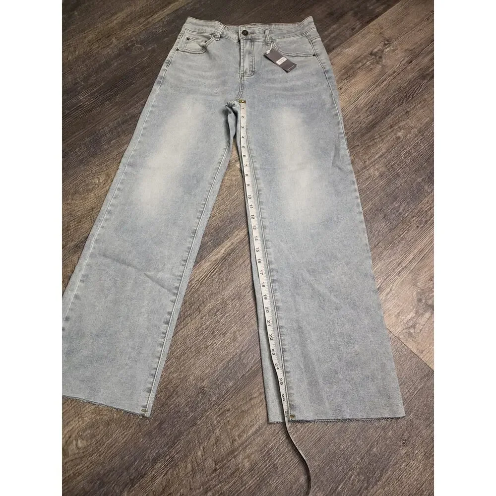 KDF Women's Jeans Size 8 Light Wash Wide Leg Raw Hem High Rise Stretch NWT - Picture 5 of 7